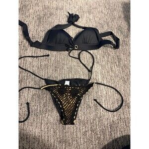 BN women swimsuit 2 piece string bikini sexy black crochet VENUS size 2 size C